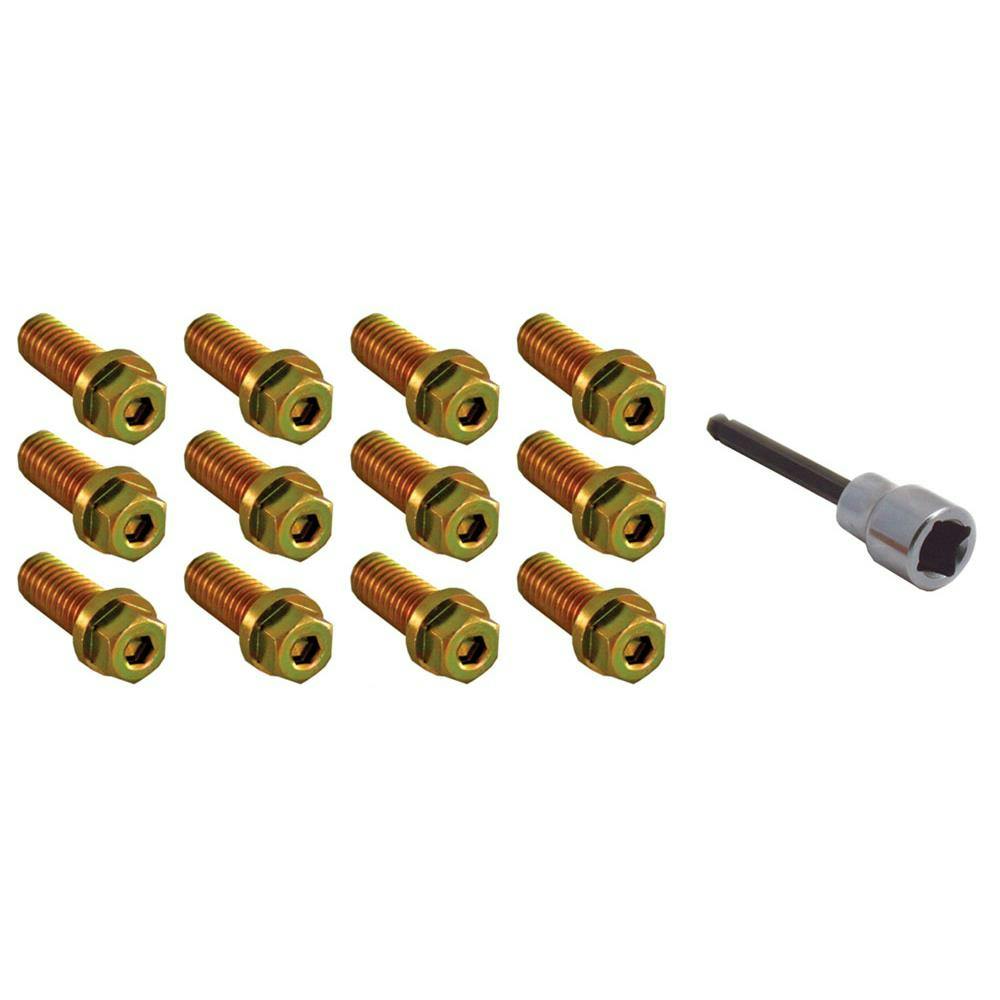 Spectre 46723 Header Bolts, Gold Iridated, Steel, Set of 12