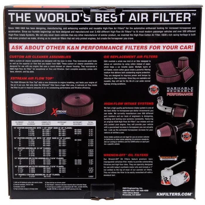 K&N 60-1440 Air Filter Assembly, 4in Tall, Red, Round
