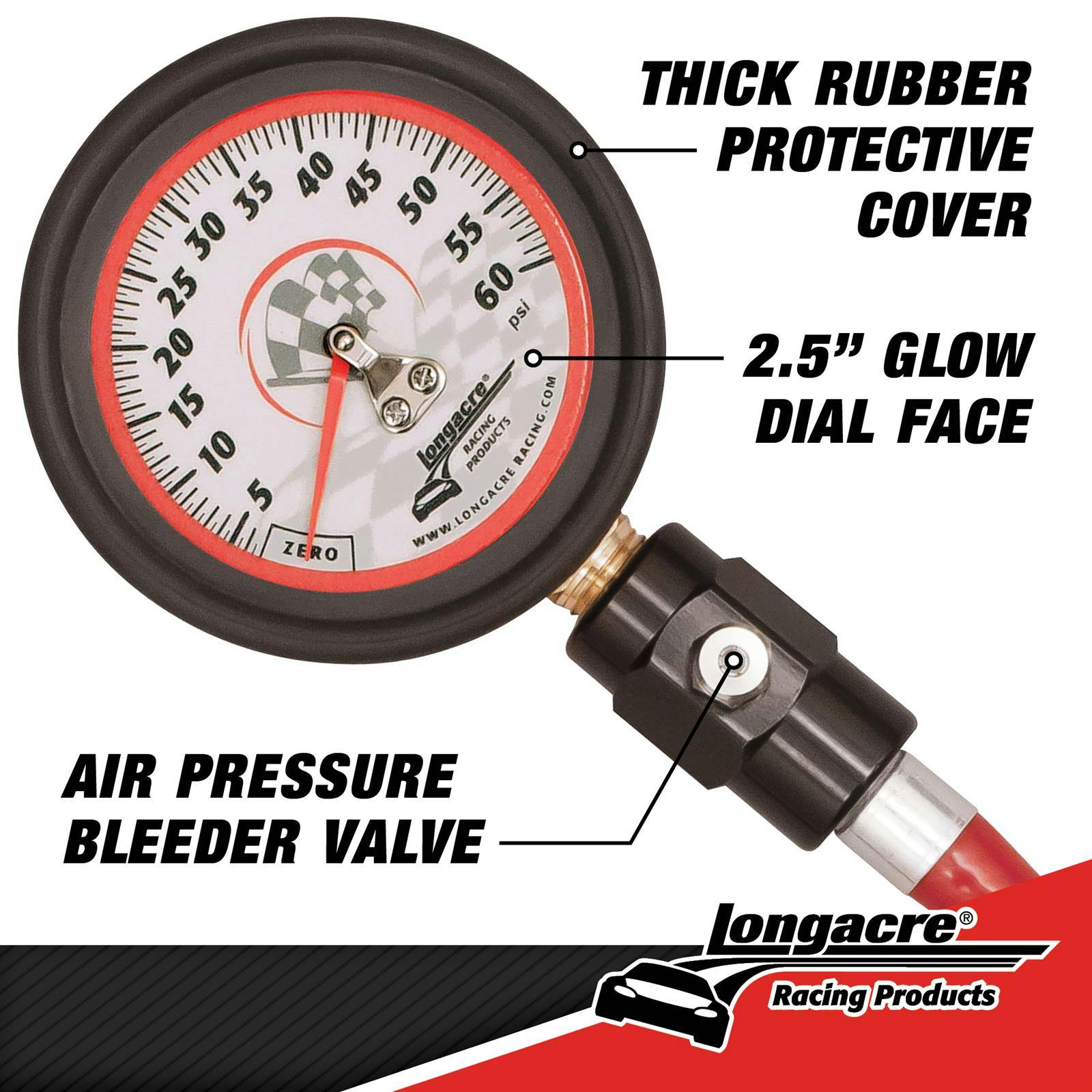 Longacre® 52-52003 Tire Pressure Gauge, 2-1/2 Inch, 0-60 PSI
