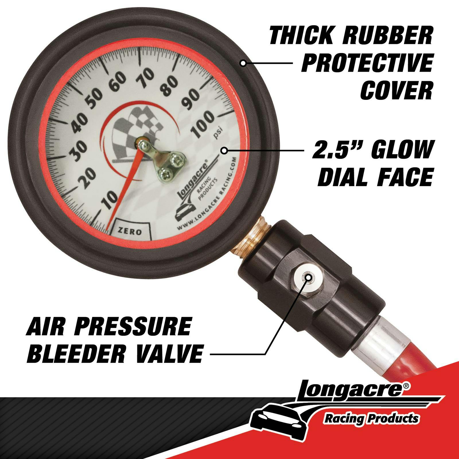 Longacre® 52-52053 Tire Pressure Gauge, 2-1/2 Inch, 0-100 PSI