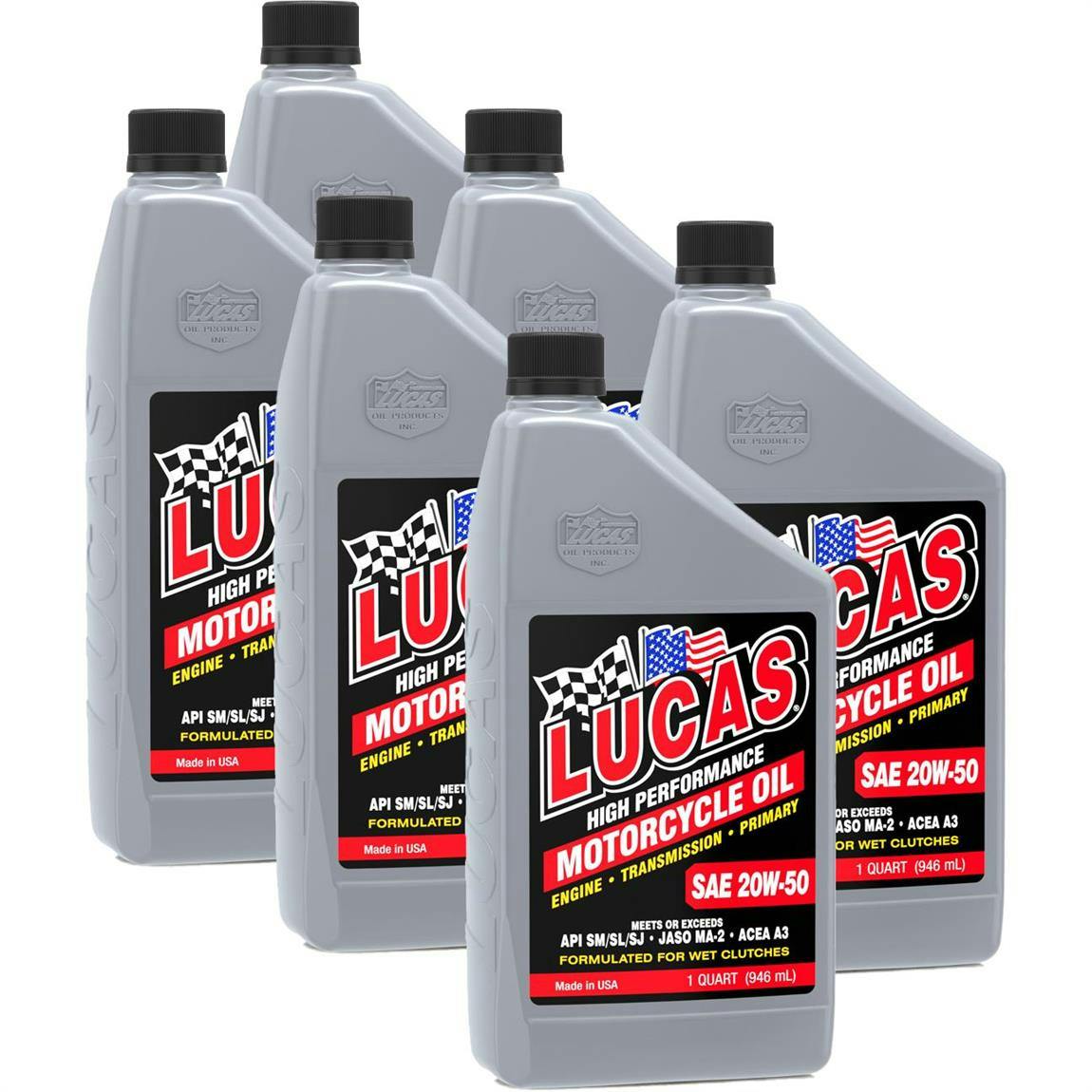 Lucas Oil 10700 20W50 Conventional Motorcycle Oil, Quart, Case/6