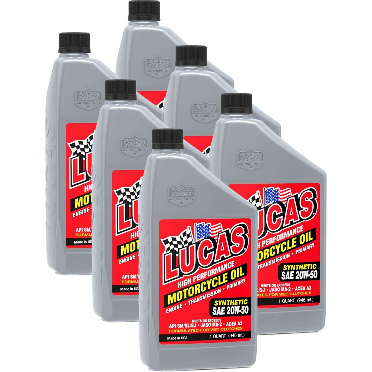 Lucas Oil 10702 20W50 Sythetic Motorcycle Oil, 1 Quart, Case Of 6