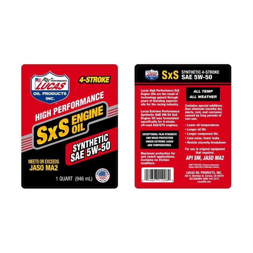 Lucas Oil 11208 Synthetic 4-Stroke SxS 5w-50 Engine Oil, 6 Quart