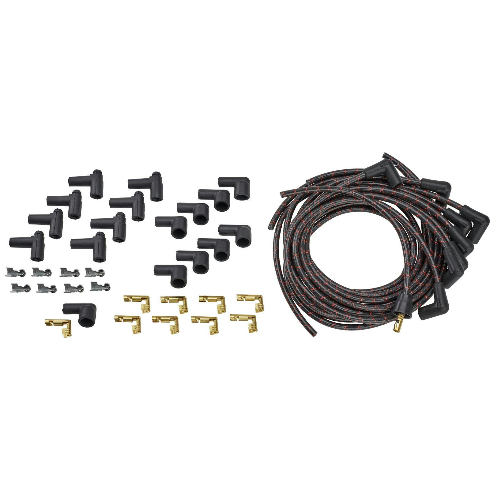 Lokar PW-1004 Cloth Covered Spark Plug Wire, Black/Red Tracers