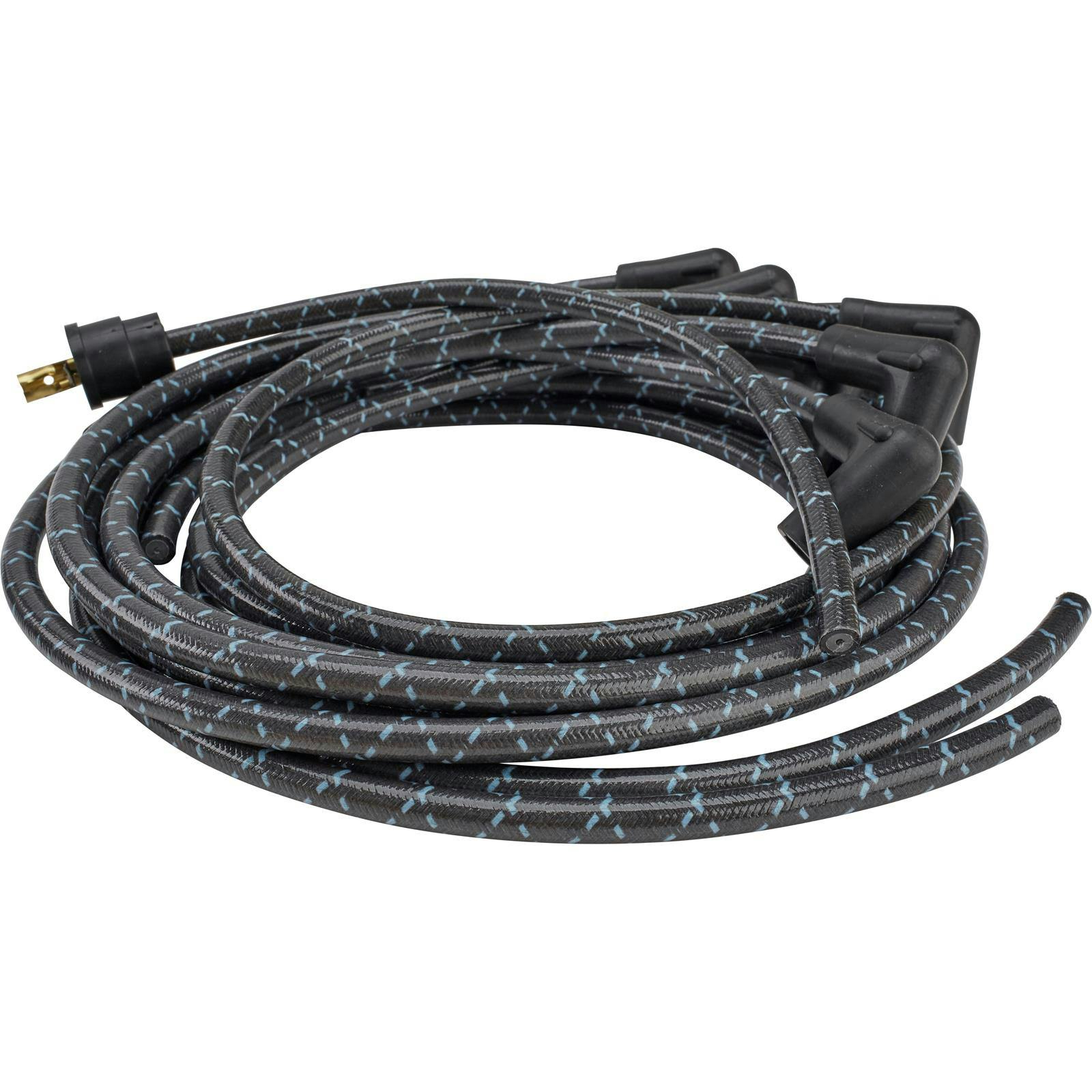 Lokar PW-1005 Cloth Covered Spark Plug Wire, Black/Blue Tracers