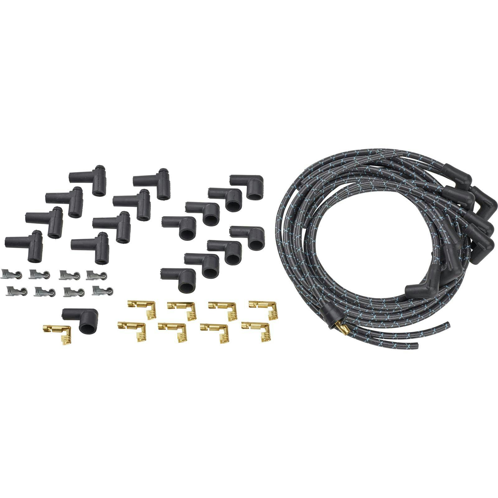 Lokar PW-1005 Cloth Covered Spark Plug Wire, Black/Blue Tracers