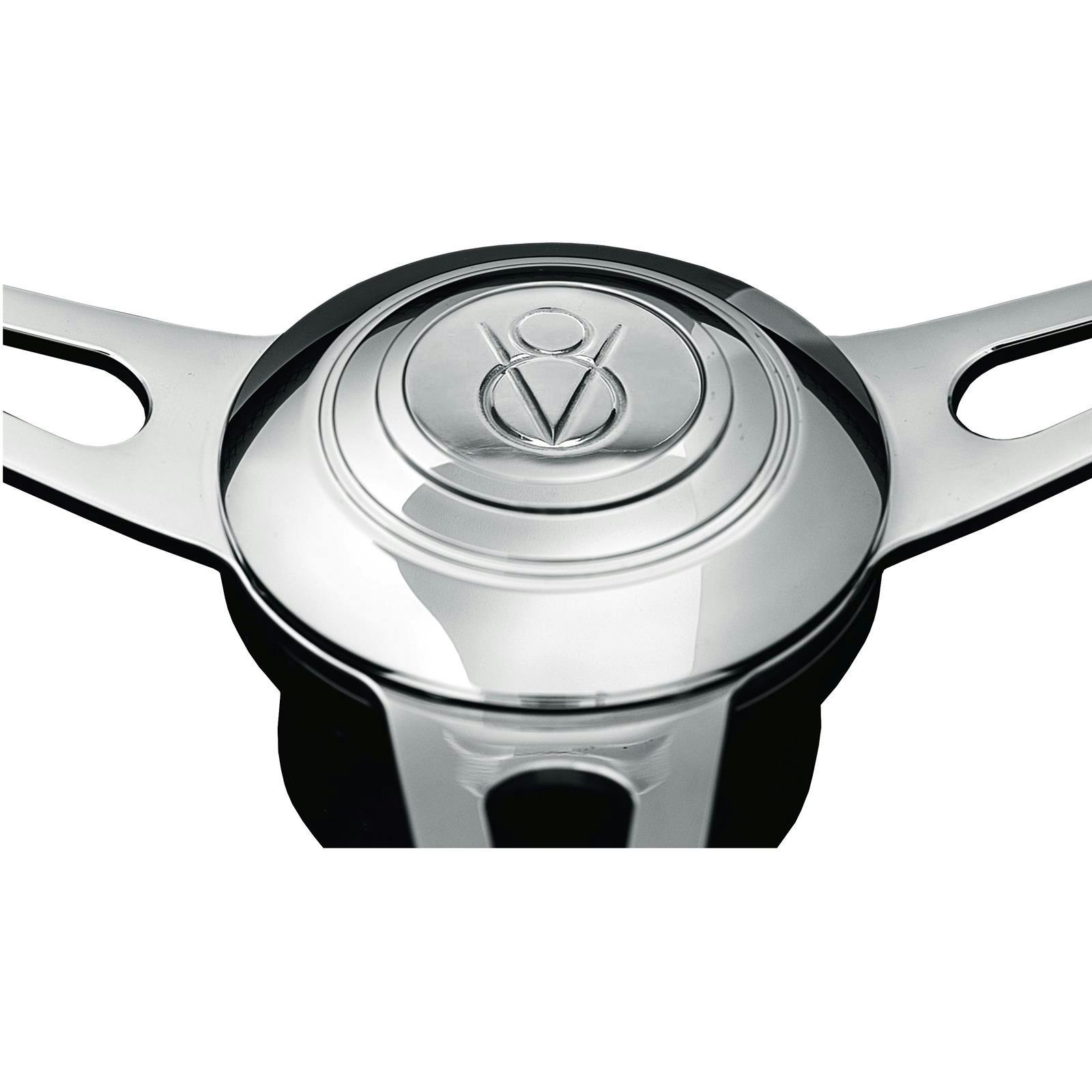 Lecarra 3455 Domed Billet Horn Cover Assembly, V8 Logo, Polished