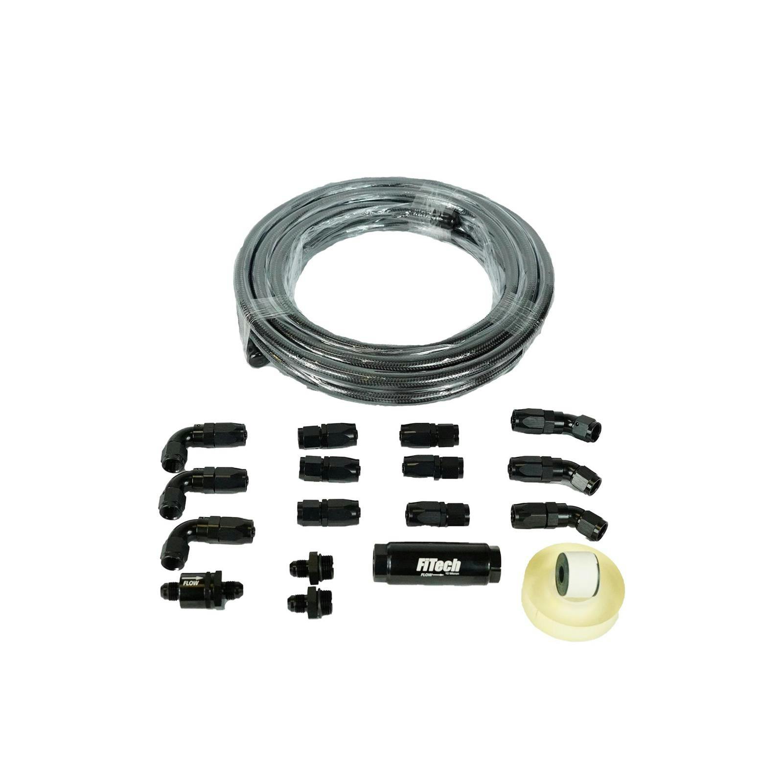FiTech 51002 Go-Fuel Black Stainless Braided Fuel Hose Kit, 20ft