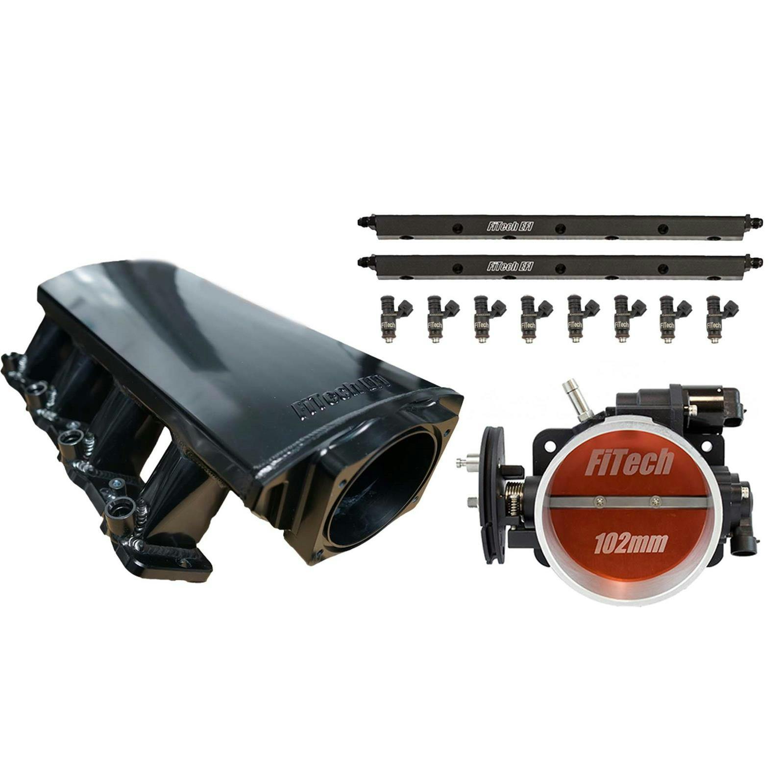 FiTech 70074 Loaded LS3 Aluminum Intake Manifold 750HP Kit, Black