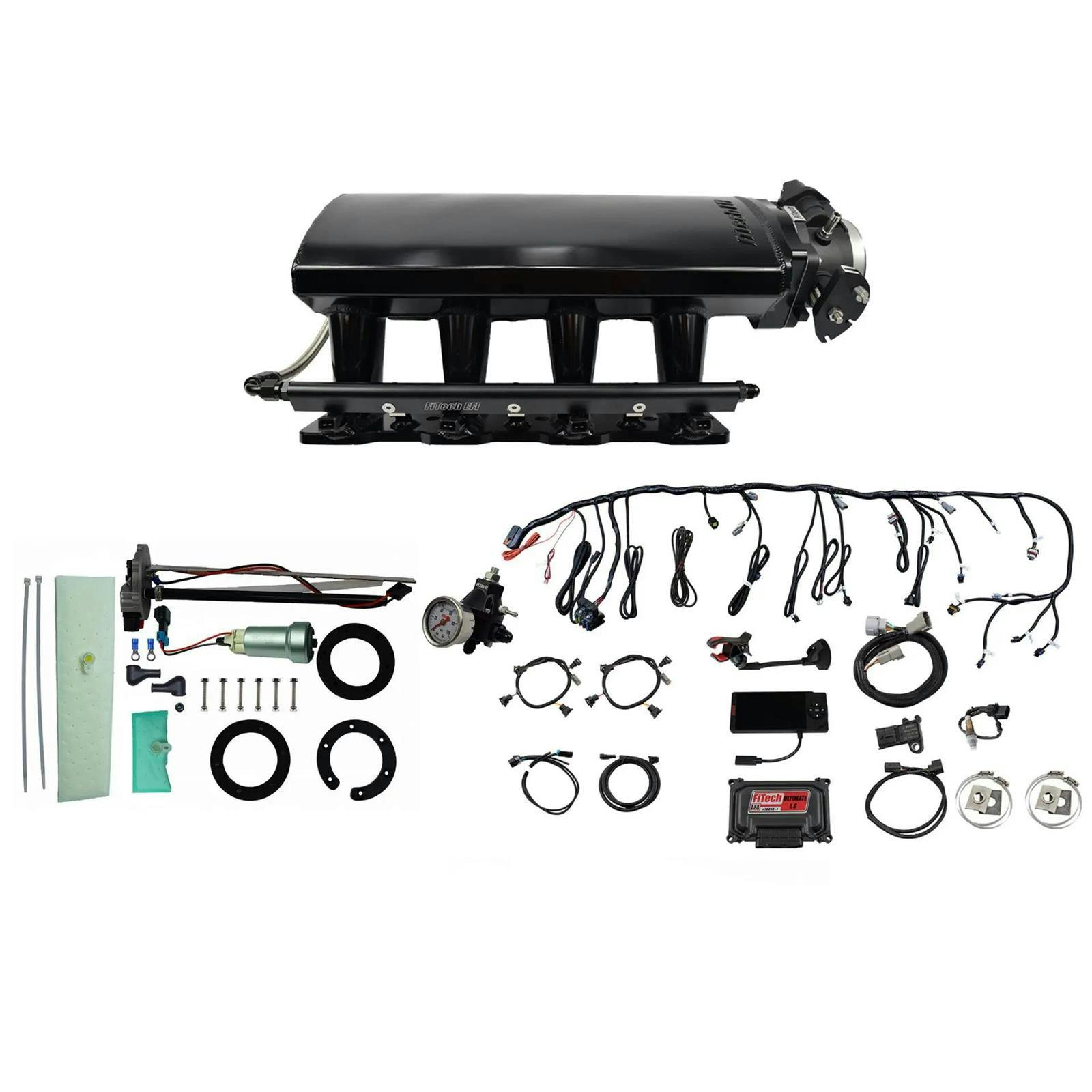 FiTech 76107 LS 500HP EFI, Long Intake, Trans, Pump, Regulator