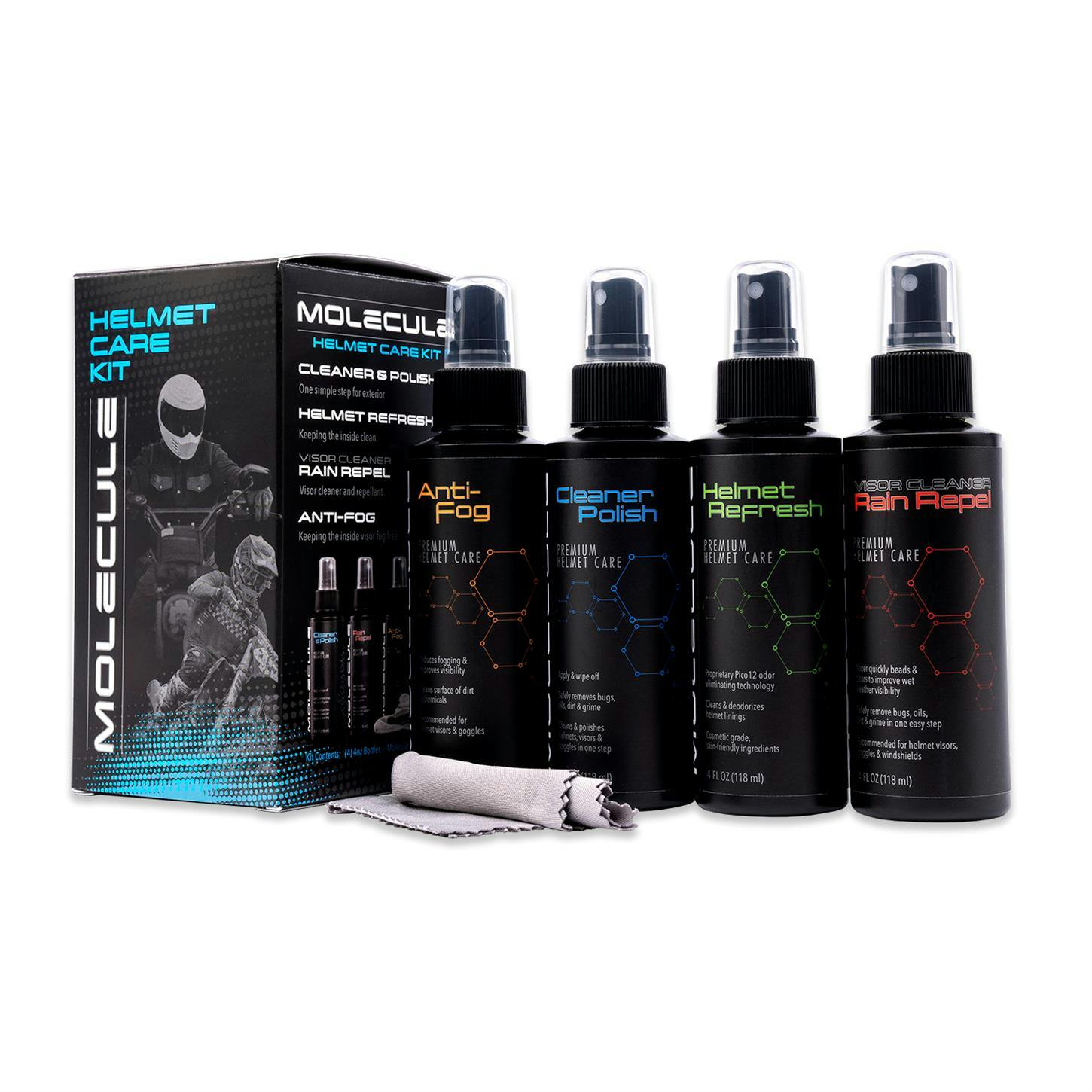 Molecule Labs MLHCK44 Helmet Care Kit, 4 Bottles - Microfiber