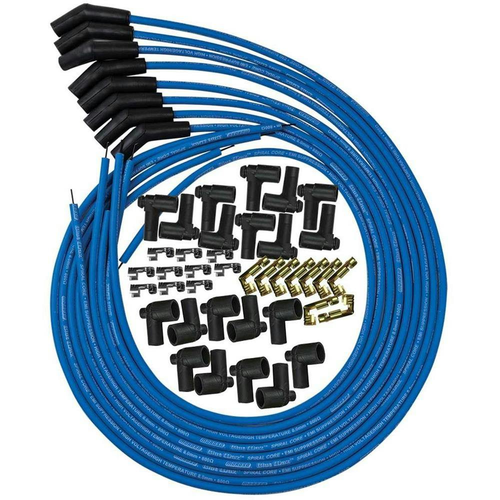 Moroso 73220 Spiral Core Spark Plug Wires Set 135 Degree Boot Blue Max
