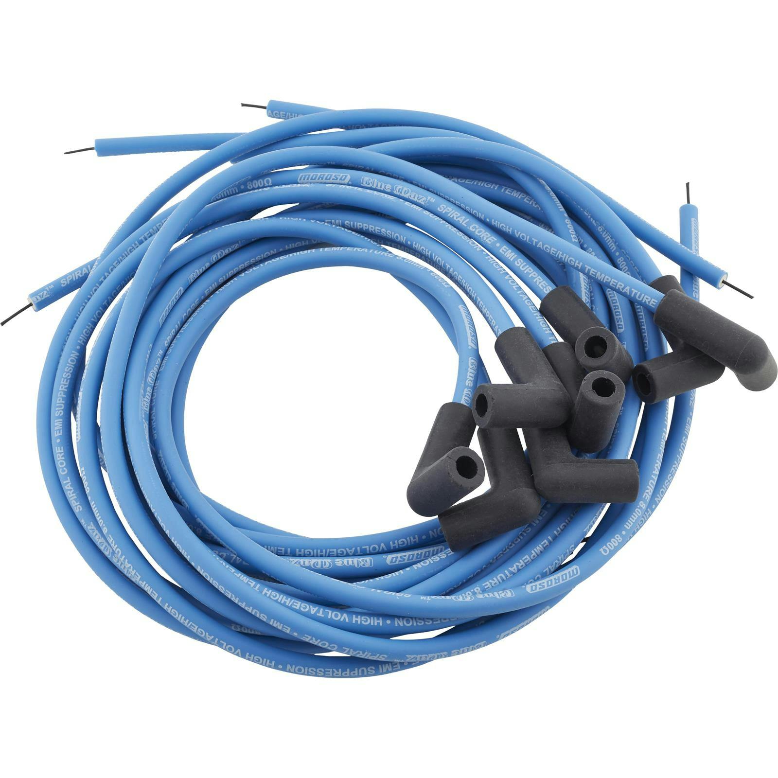 Moroso 73225 Spark Plug Wires, 90 Degree, Spiral Core, Blue Max