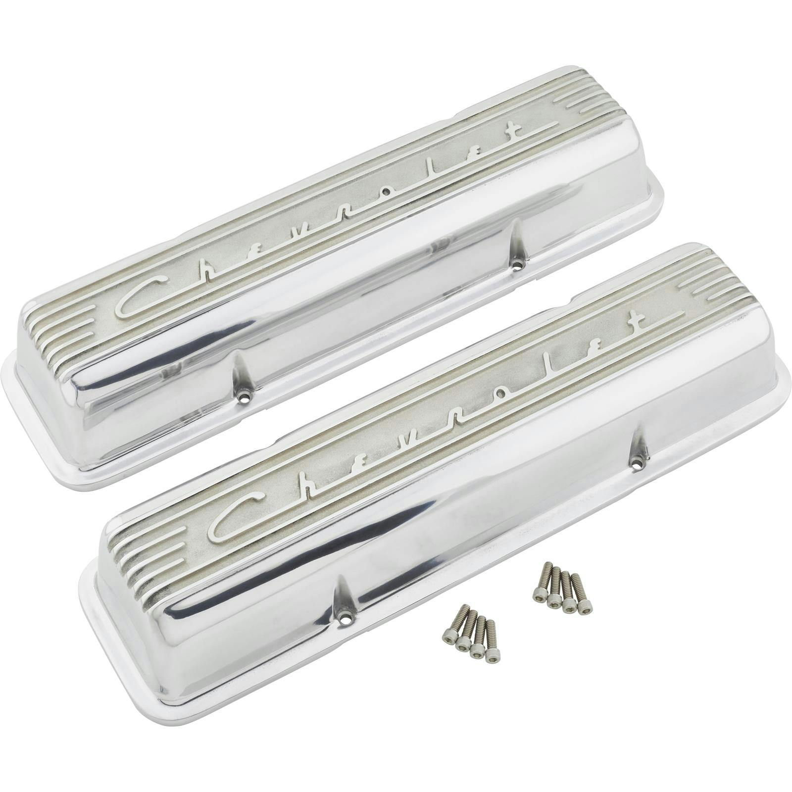 Finned 1960-86 Small Block Chevrolet Valve Covers, Polished