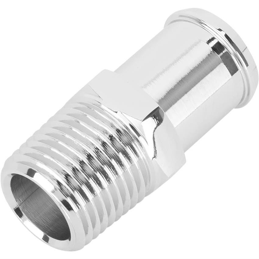 Short Chrome Heater Hose Fitting, 3/4 Inch Hose