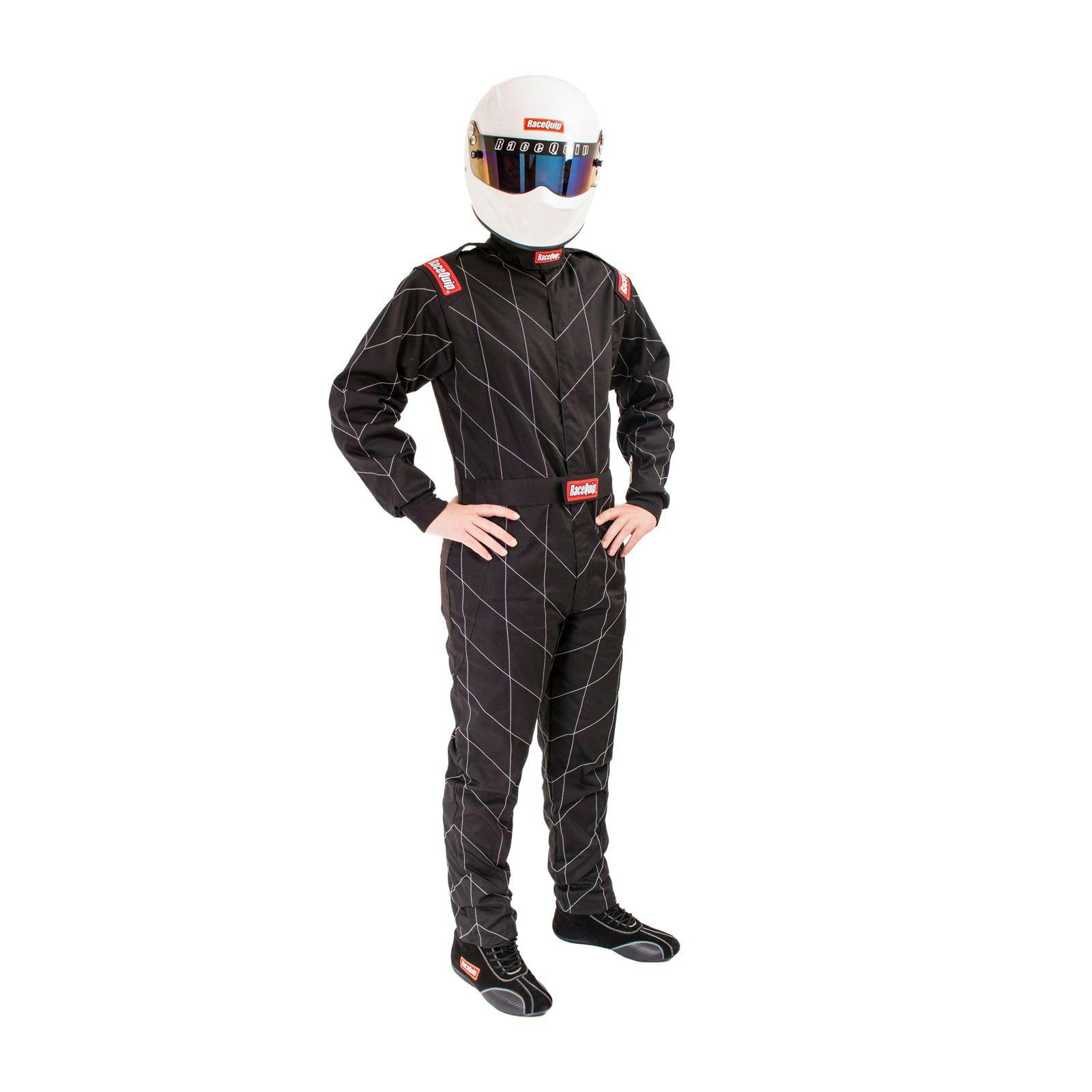 RaceQuip 130903RQP 130 Series 1 Piece Fire Suit, SFI-1, Black, M