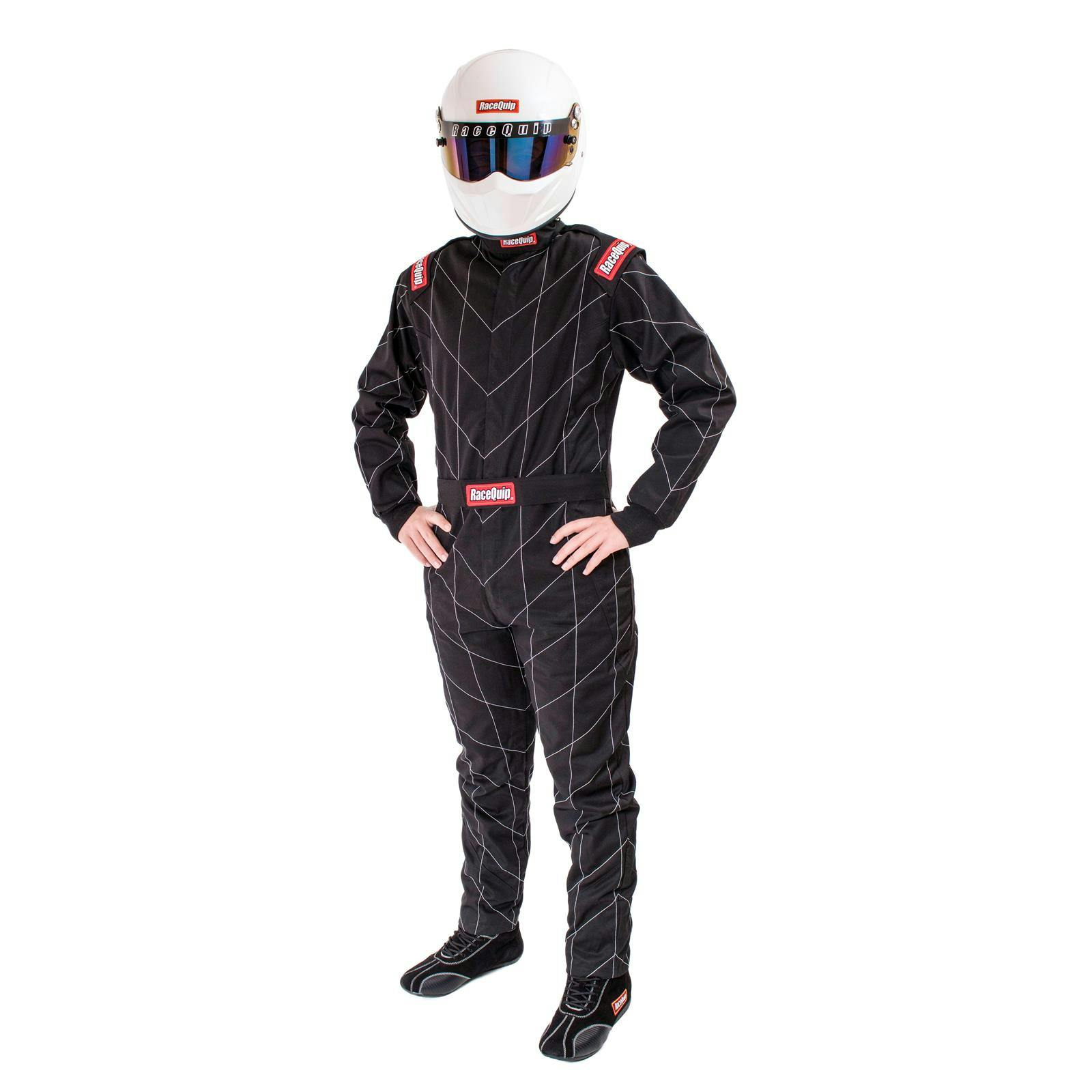 RaceQuip 130 Series 1pc Chevron-1 Fire Suit, SFI-1 Black/Blue/Red