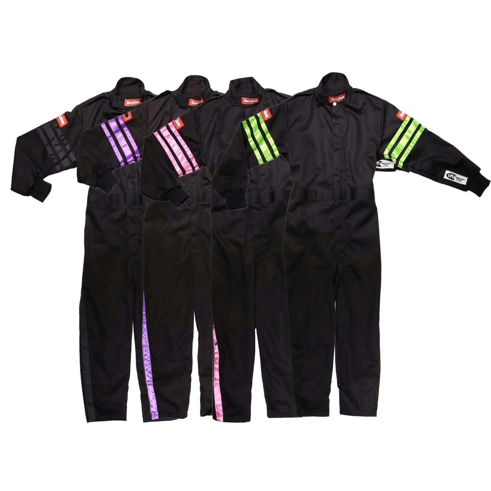 RaceQuip Youth 1pc Single-Layer Racing Suit, SFI-1 Black/Stripes