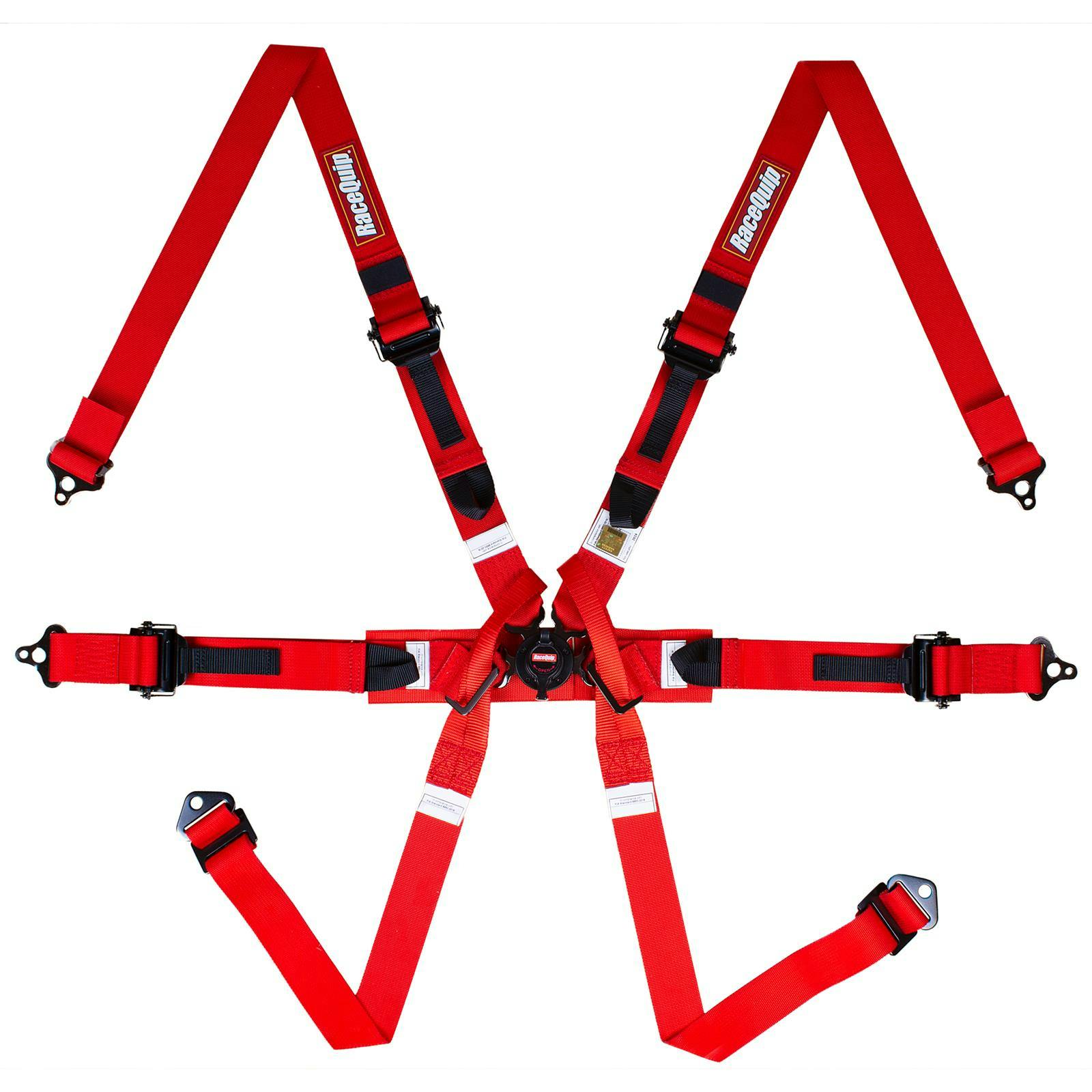 RaceQuip 857017RQP Camlock 6 Point Harness, FIA, Pull-Up, Red