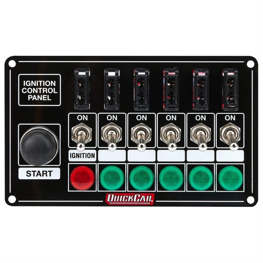 QuickCar 50-864 6 Switch Black Plate, 1 Button Fused & Lit