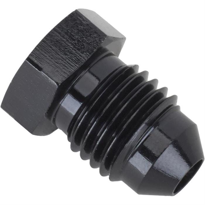 Anodized Aluminum -4 AN Flare Plug Fitting, Black