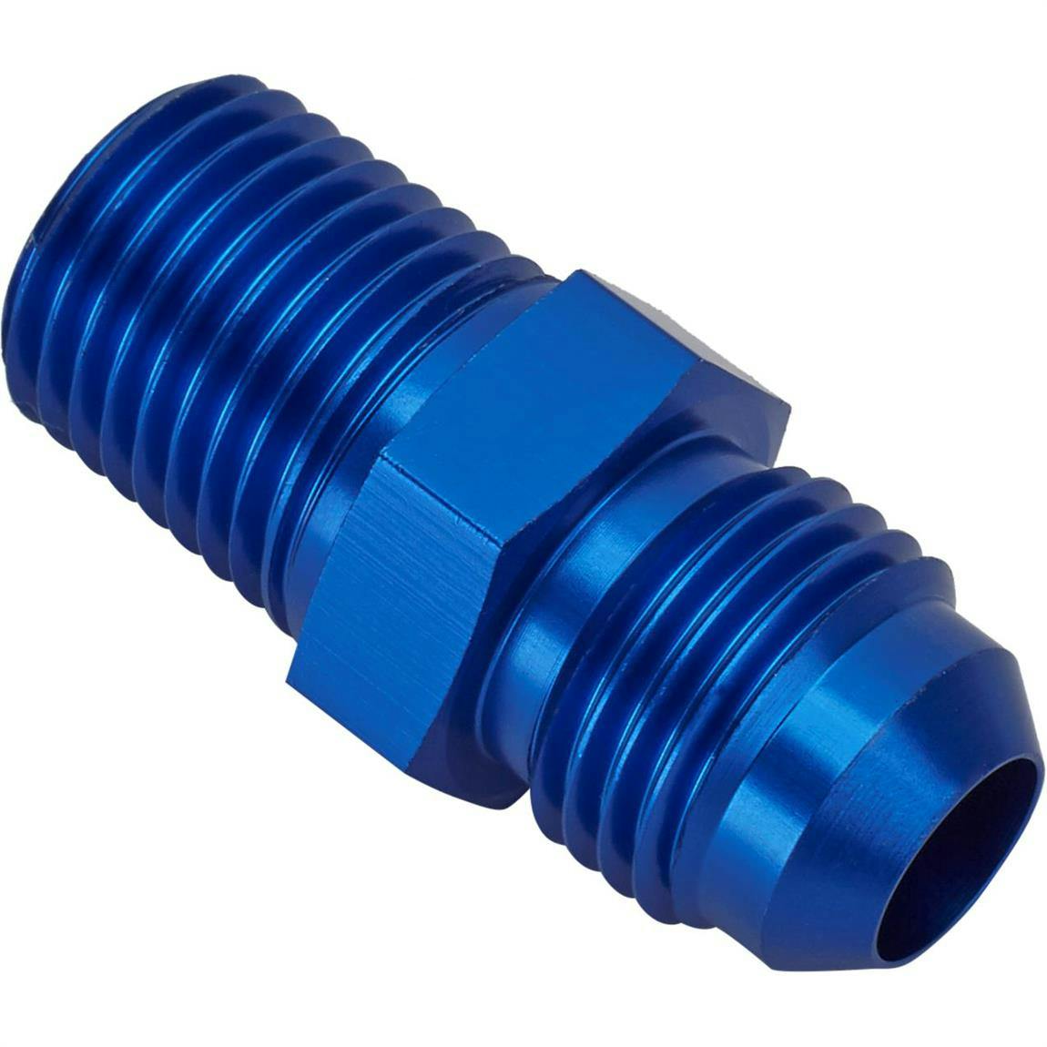 Blue Straight AN6 Flare Adapter to 1/4 Inch Aluminum Pipe Fitting