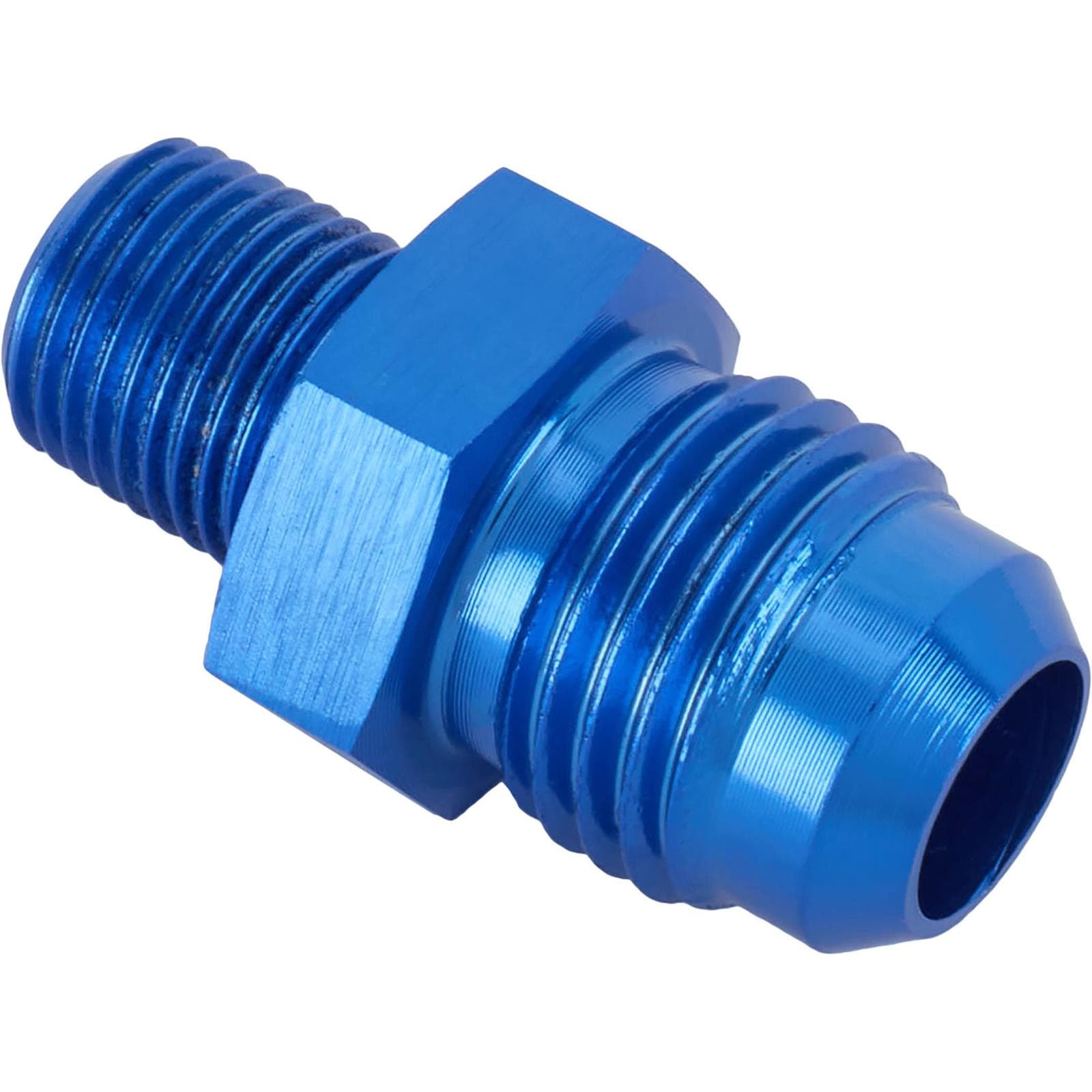 Blue Straight AN6 Flare Adapter to 1/8 Inch Aluminum Pipe Fitting