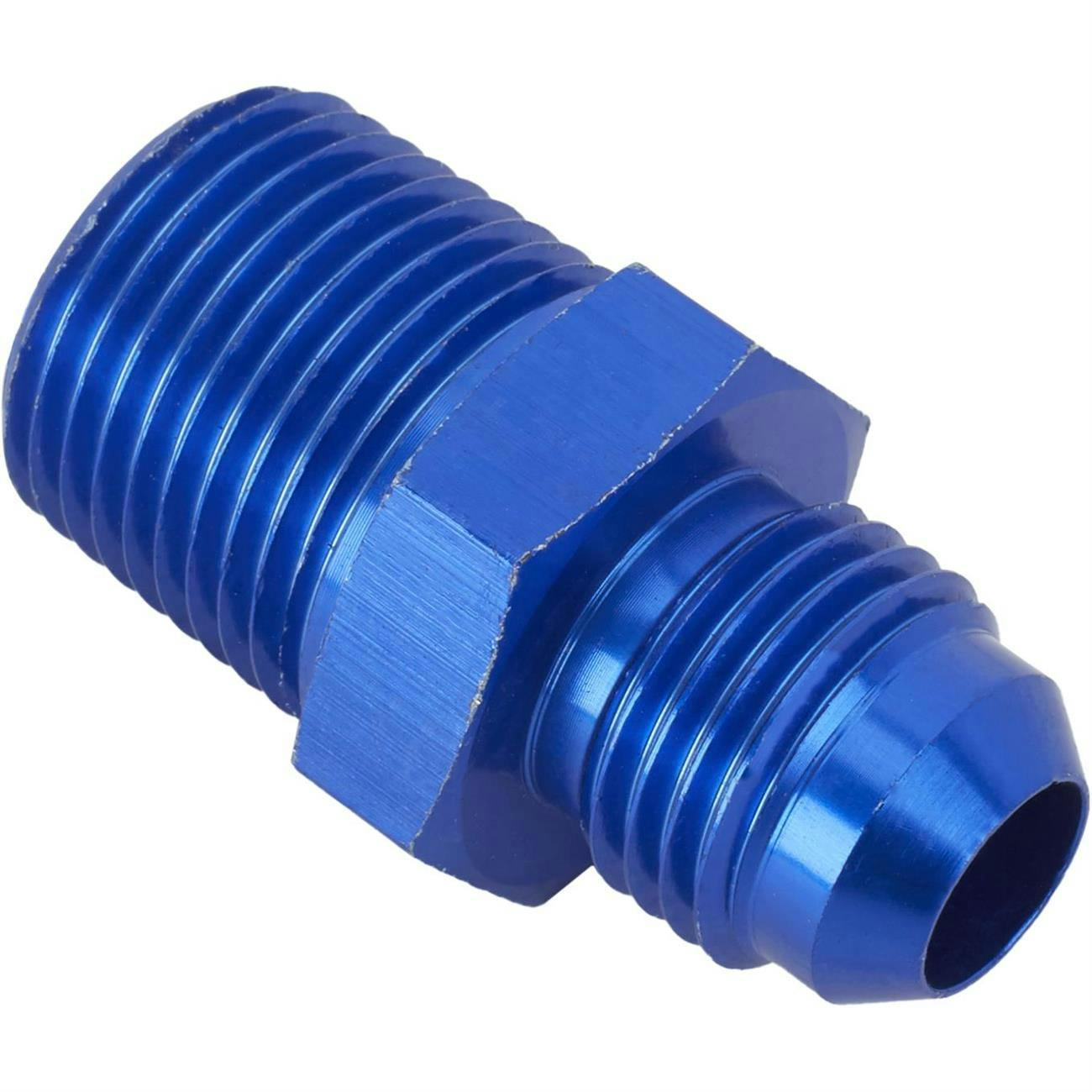 Blue Straight AN6 Flare Adapter to 3/8 Inch Aluminum Pipe Fitting