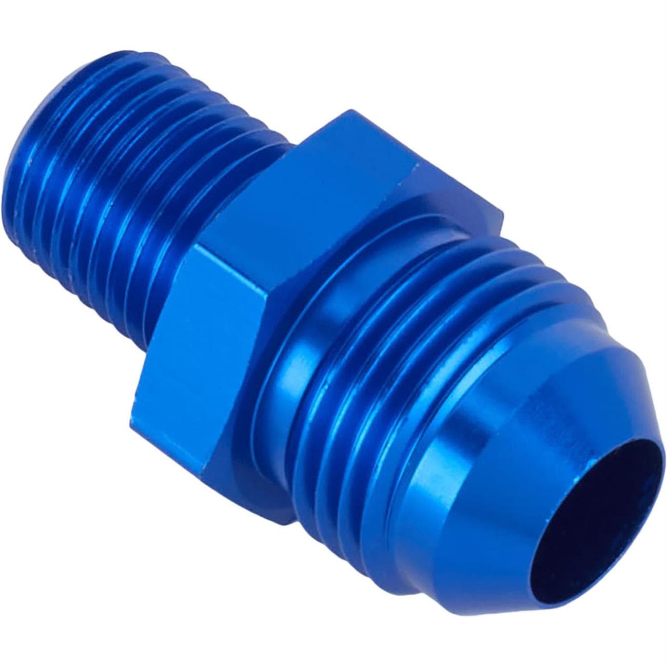 Blue Straight AN8 Flare Adapter to 1/4 Inch Aluminum Pipe Fitting