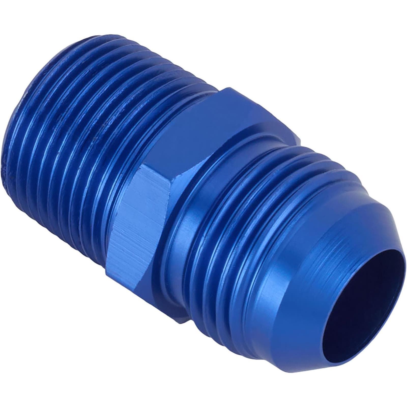 Blue Straight AN12 Flare Adapter to 3/4 Inch Aluminum Pipe Fitting