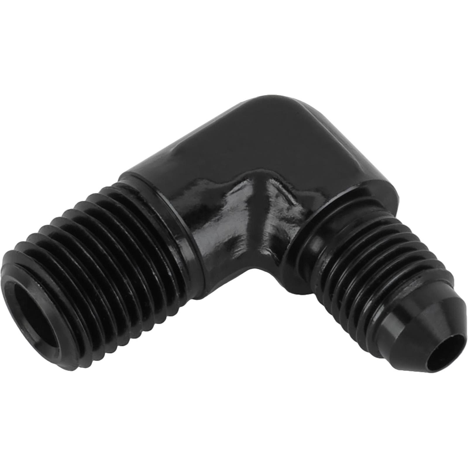 Black 90 Degree -4 AN Flare to 1/4 Inch NPT Pipe Adapter Fitting