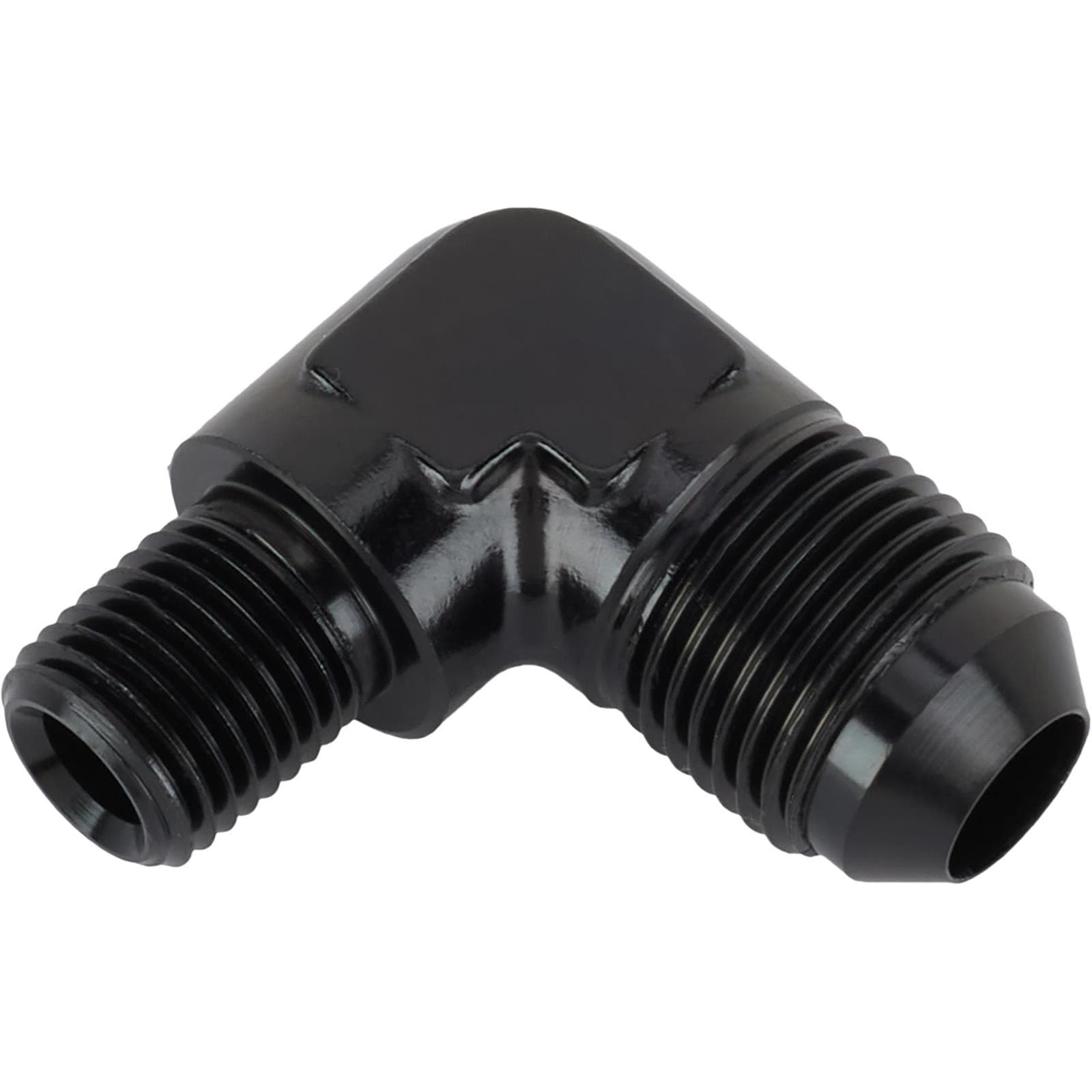 Black 90 Degree -8 AN Flare to 1/4 Inch NPT Pipe Adapter Fitting