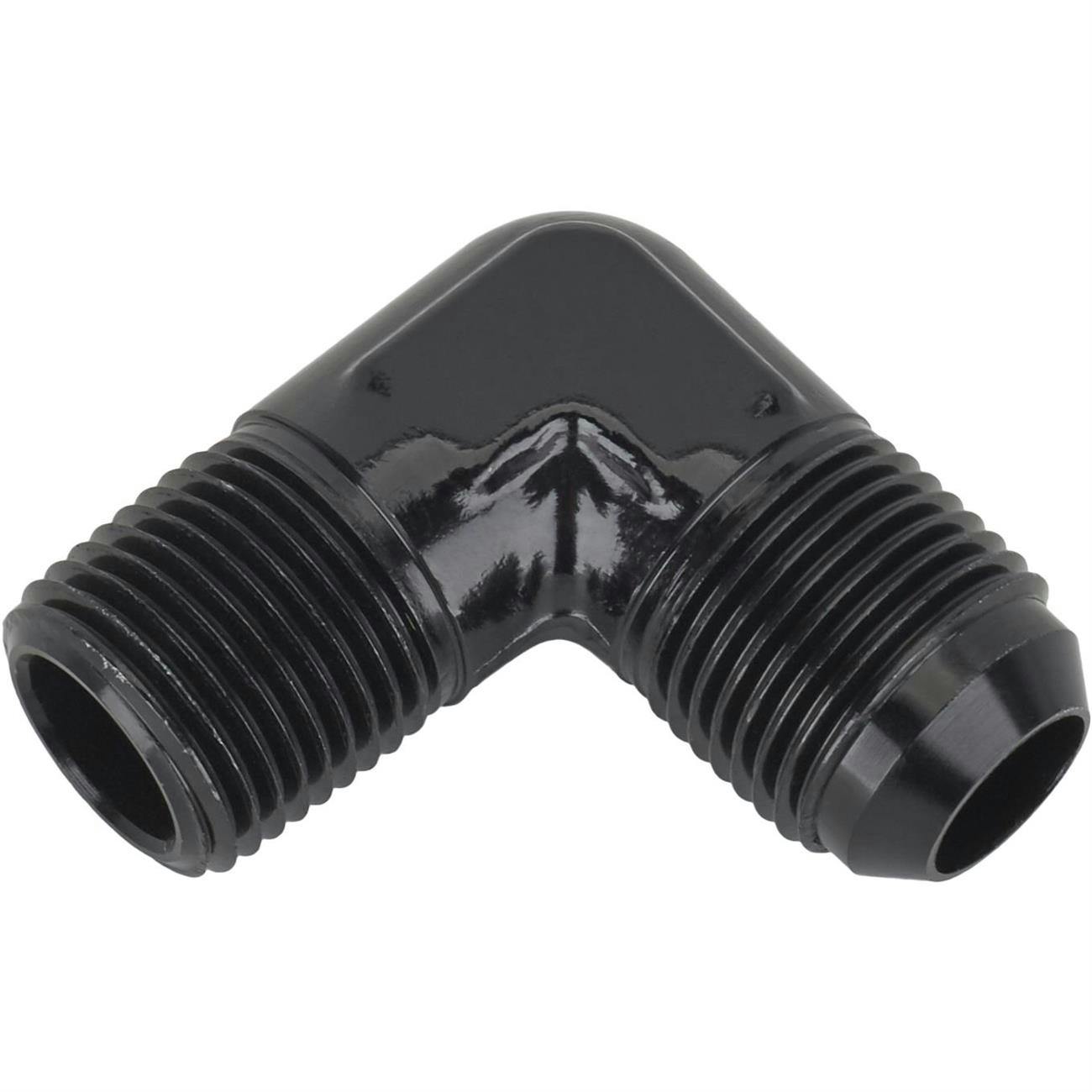 Black 90 Degree -10 AN Flare to 1/2 Inch NPT Pipe Adapter Fitting