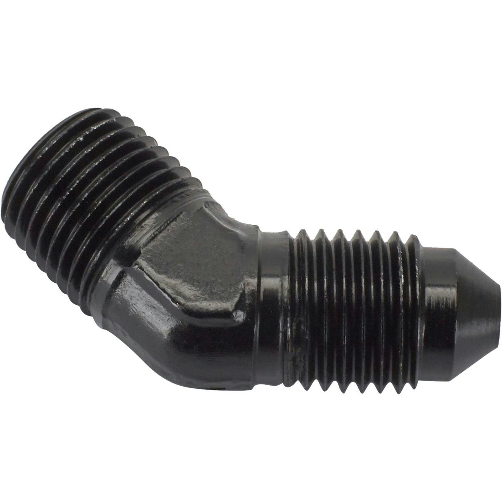 Black 45 Degree -3 AN Flare to 1/8 Inch NPT Pipe Adapter Fitting
