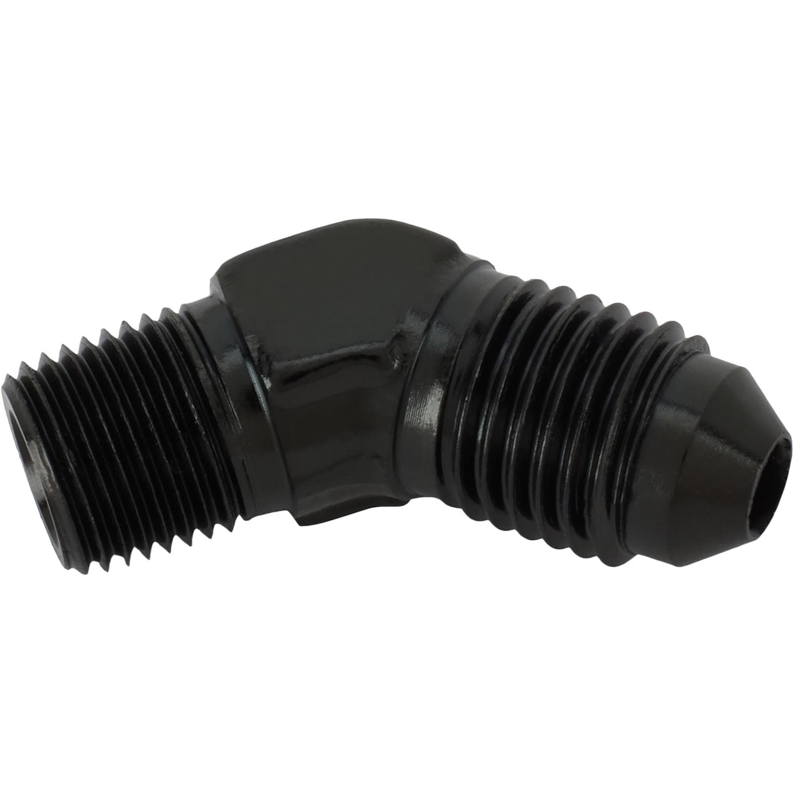 Black 45 Degree -4 AN Flare to 1/8 Inch NPT Pipe Adapter Fitting