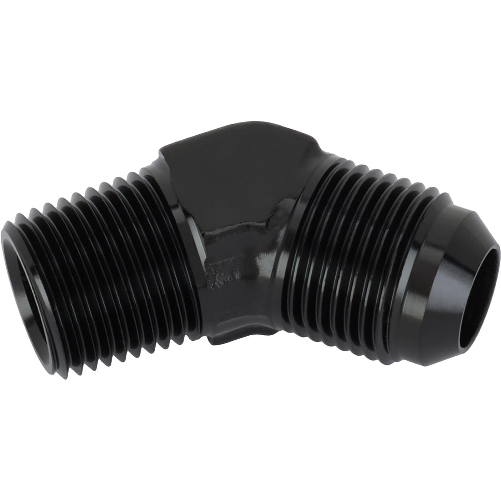Black 45 Degree -10 AN Flare to 1/2 Inch NPT Pipe Adapter Fitting