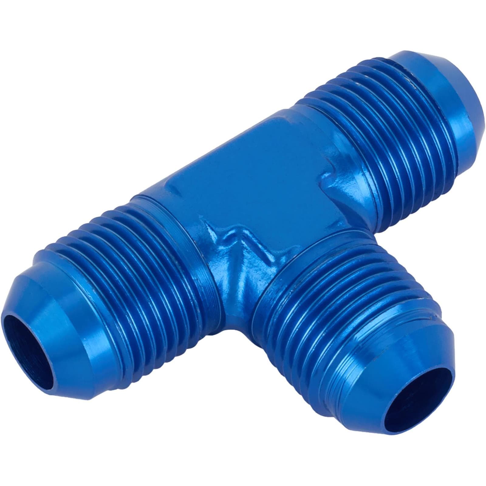 Aluminum Flare Tee Adapter Fitting, Blue, -8 AN