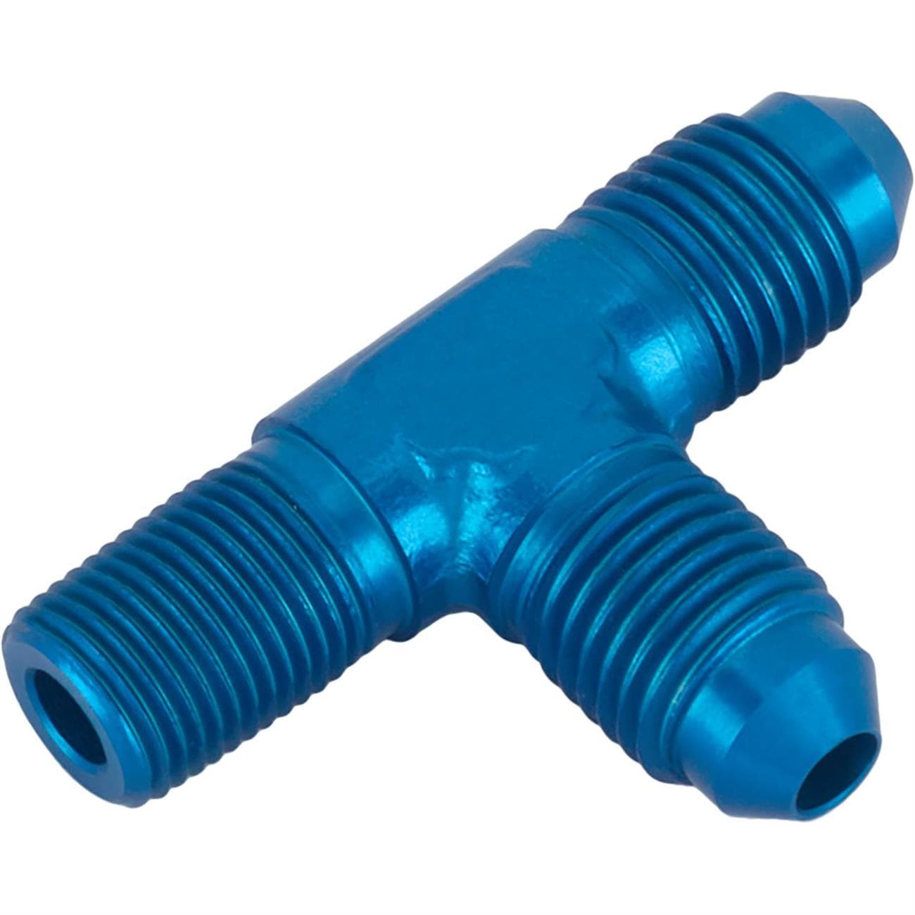 Aluminum Flare to Pipe Tee on Run Fitting, AN4 to 1/8 Inch NPT