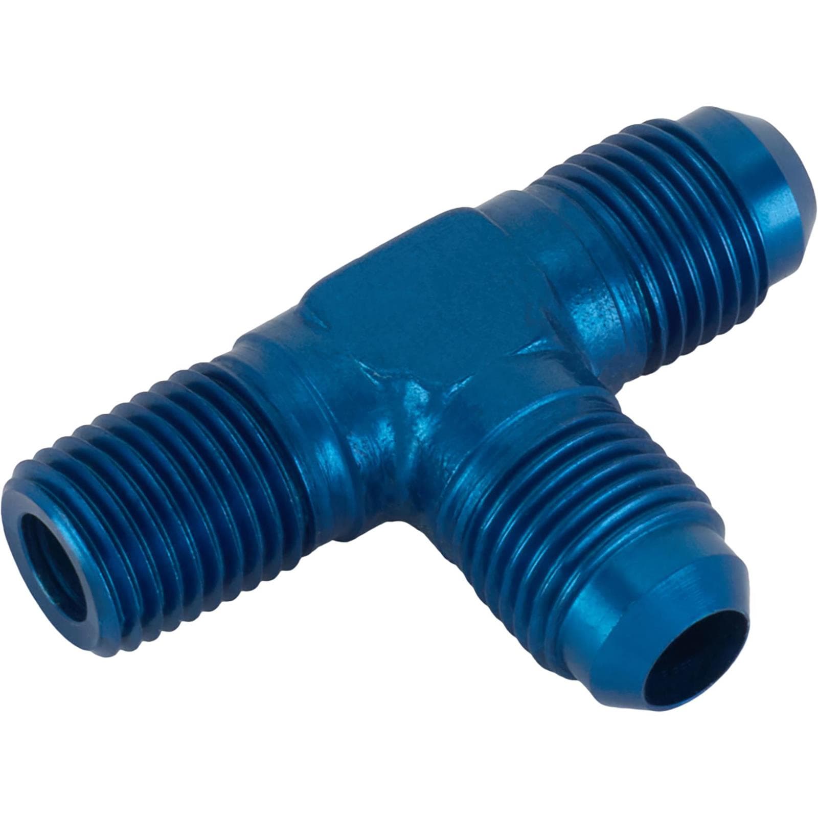 Aluminum Flare to Pipe Tee on Run Fitting, AN6 to 1/4 Inch NPT