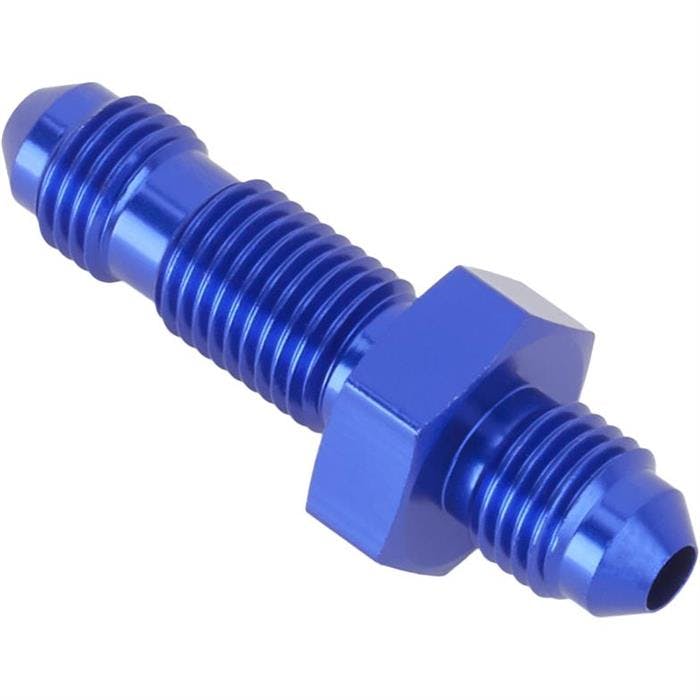 Straight Aluminum Bulkhead Flare Fitting, Blue, -4 AN