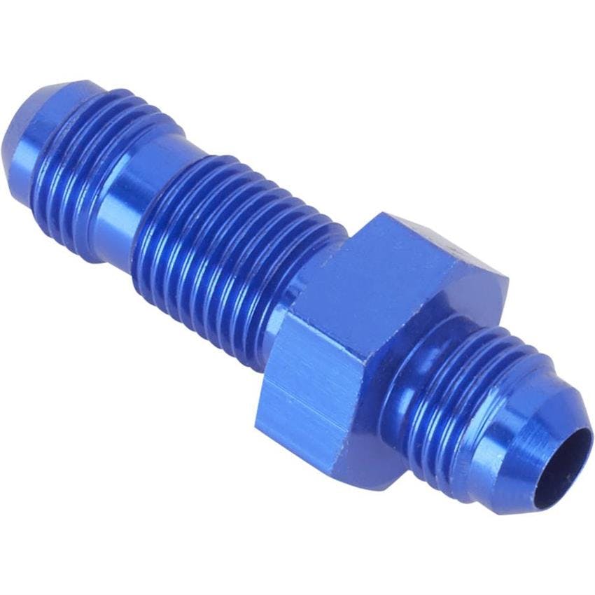 Straight Aluminum Bulkhead Flare Fitting, Blue, -6 AN