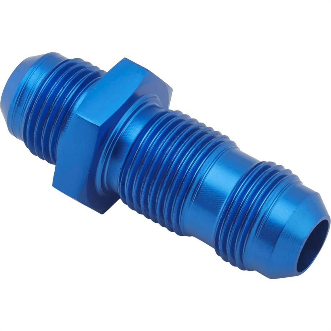 Straight Aluminum Bulkhead Flare Fitting, Blue, -8 AN