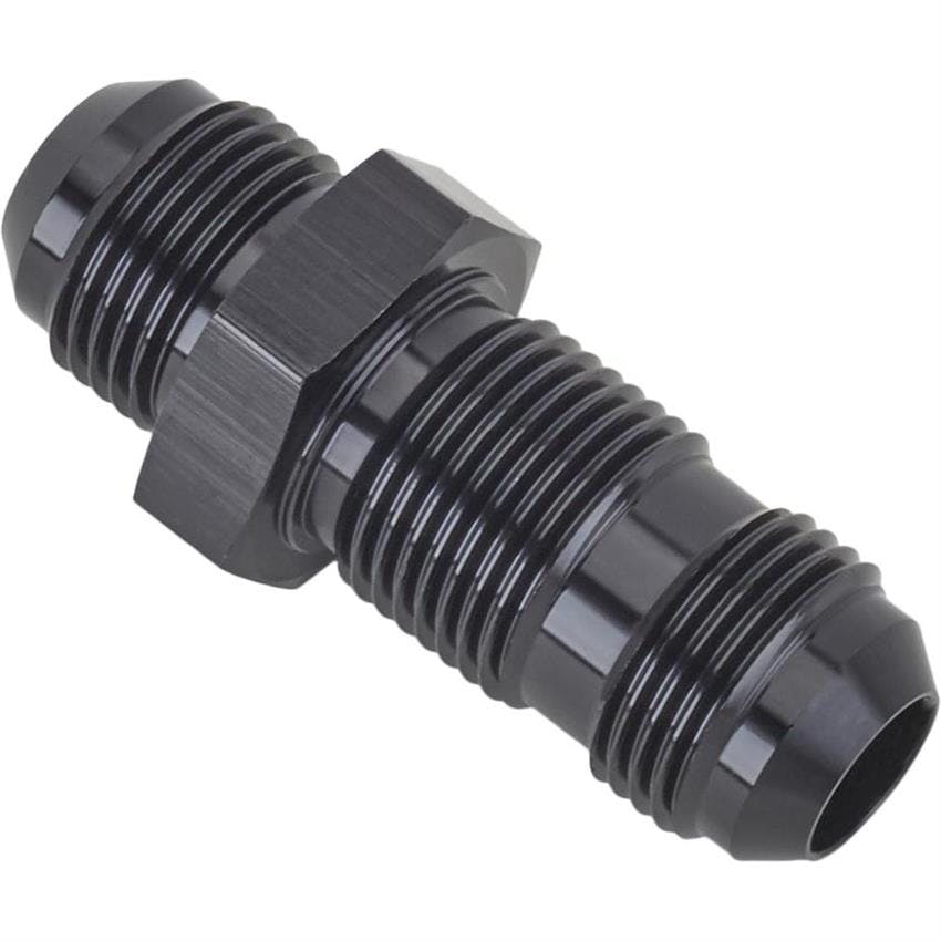 Straight Aluminum Bulkhead Flare Fitting, Black, -10 AN