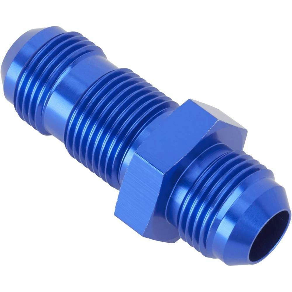 Straight Aluminum Bulkhead Flare Fitting, Blue, -10 AN