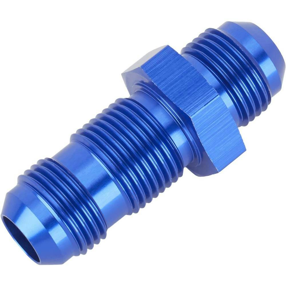 Straight Aluminum Bulkhead Flare Fitting, Blue, -10 AN