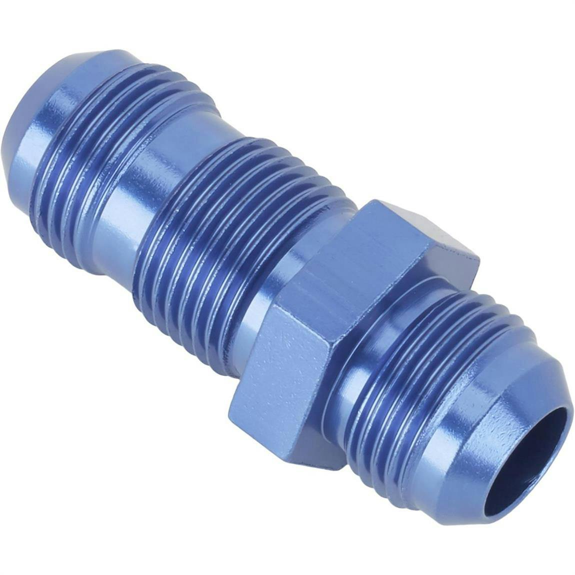 Straight Aluminum Bulkhead Flare Fitting, Blue, -12 AN