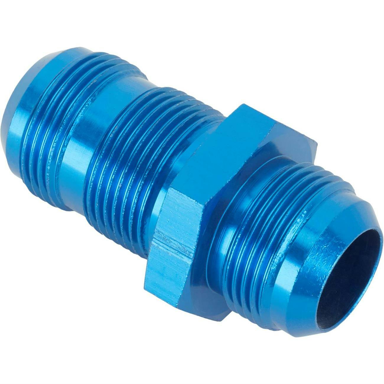 Straight Aluminum Bulkhead Flare Fitting, Blue, -16 AN