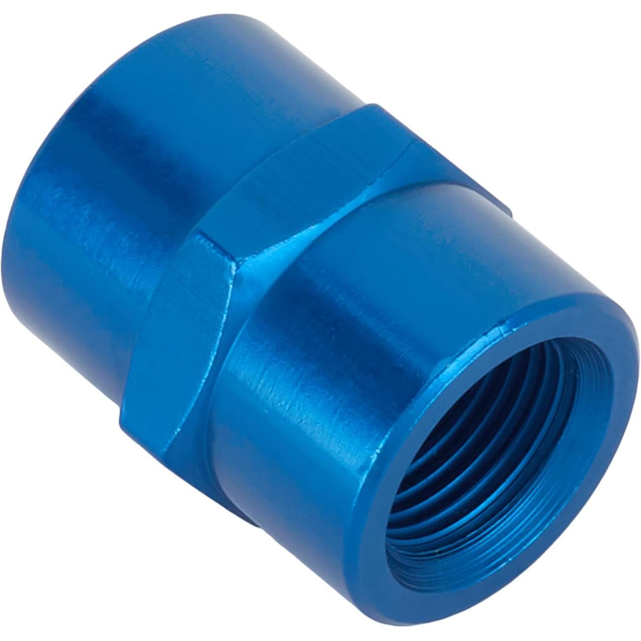 Aluminum Female Pipe Coupler Fitting, 3/8 Inch NPT, Blue Anodized