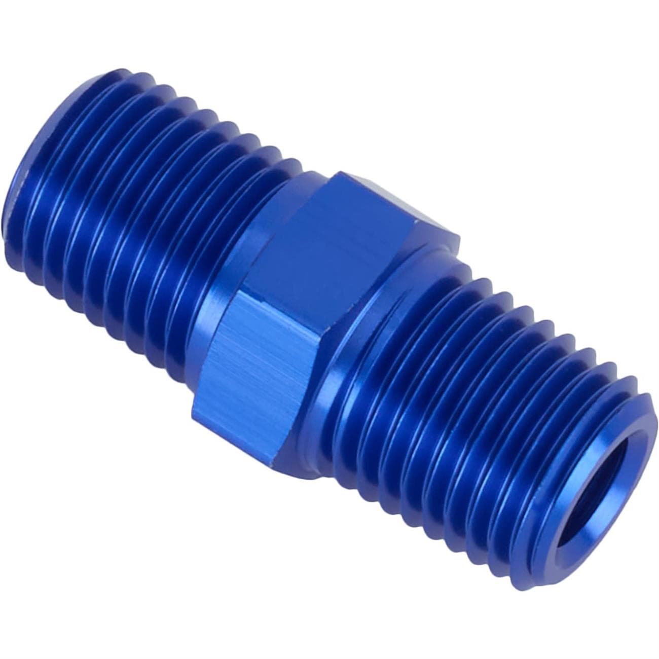 Threaded Male Pipe Nipple Coupler Fitting, 1/4 Inch NPT, Blue Anodized