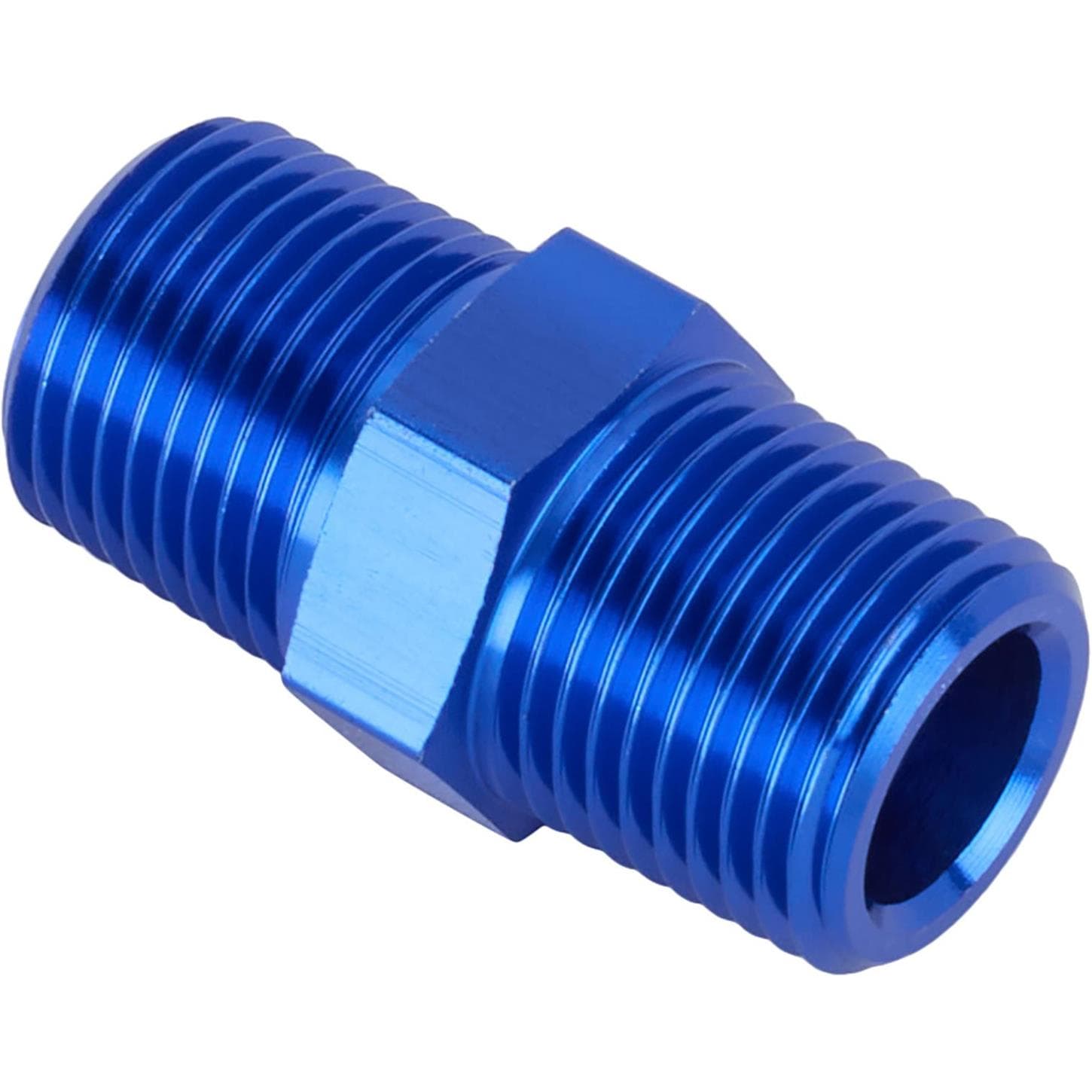 Threaded Male Pipe Nipple Coupler Fitting, 3/8 Inch NPT, Blue Anodized
